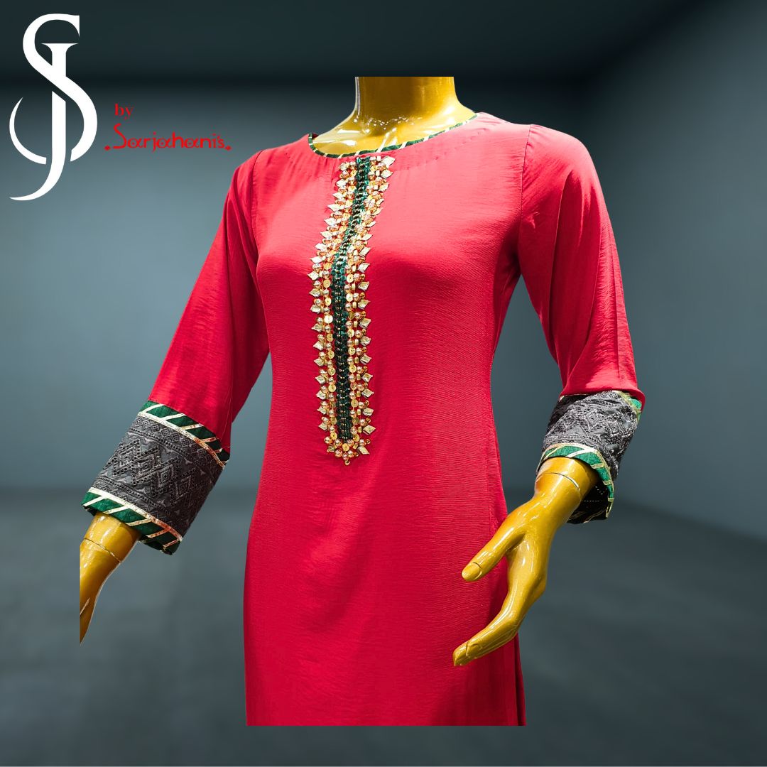 Hand Embroidered Silk Dress with Lace